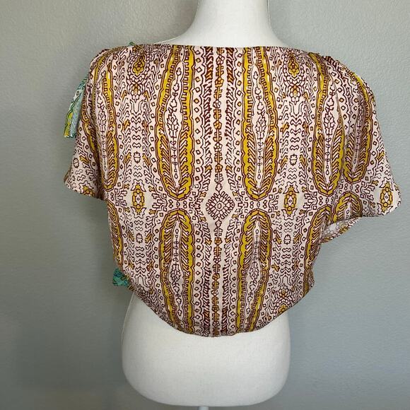 Anthropologie motif multicolor crop top swim suit cover up split sleeve size M - Picture 4 of 7